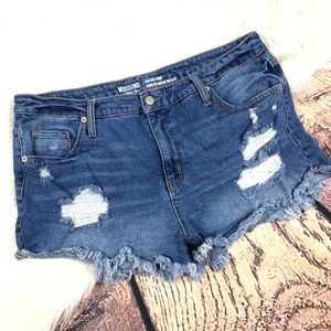 High Rise Denim Distressed Booty Shorts 16/33